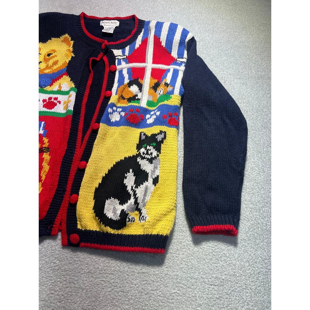 Alexandra Bartlett Womens Blue Multi Embroidered Long Sleeves Cat Sweater Size L - Picture 4 of 5
